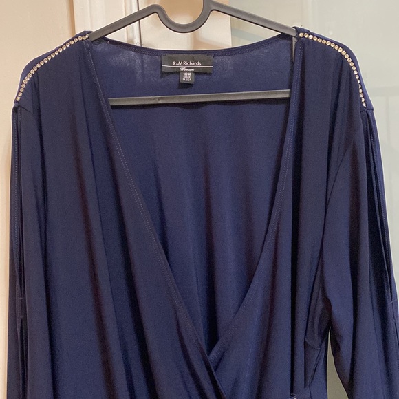 R&M Richards Long Sleeve Low V-Neck Navy Top - Picture 7 of 9